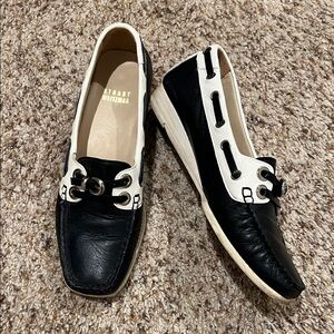 Stuart Weitzman Navy and White Leather Loafers